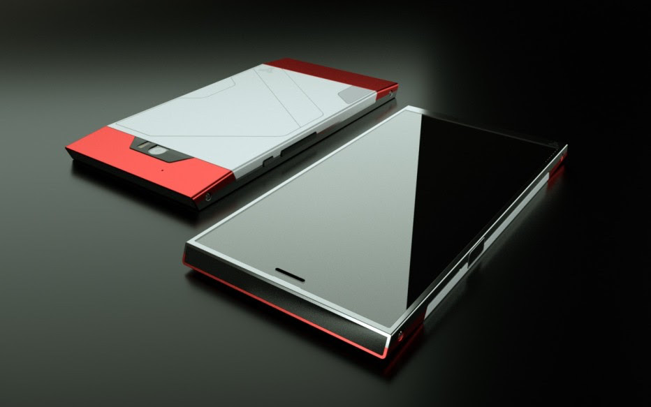 Front and back of the Turing Phone model: Cardinal